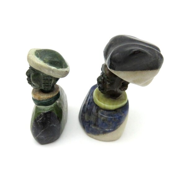 Small STONE BUST Set Colourful Hand Carved in Zimbabwe Africa 3.1" Tall - Picture 4 of 9